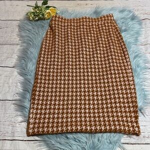 Ann Taylor Tan and Cream Houndstooth Stretch Pencil Skirt sz XS